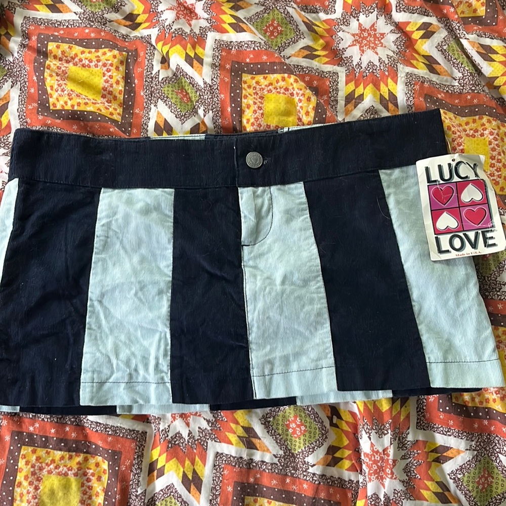 Awesome vintage nwt micro mini skirt super short blue striped corduroy y2k